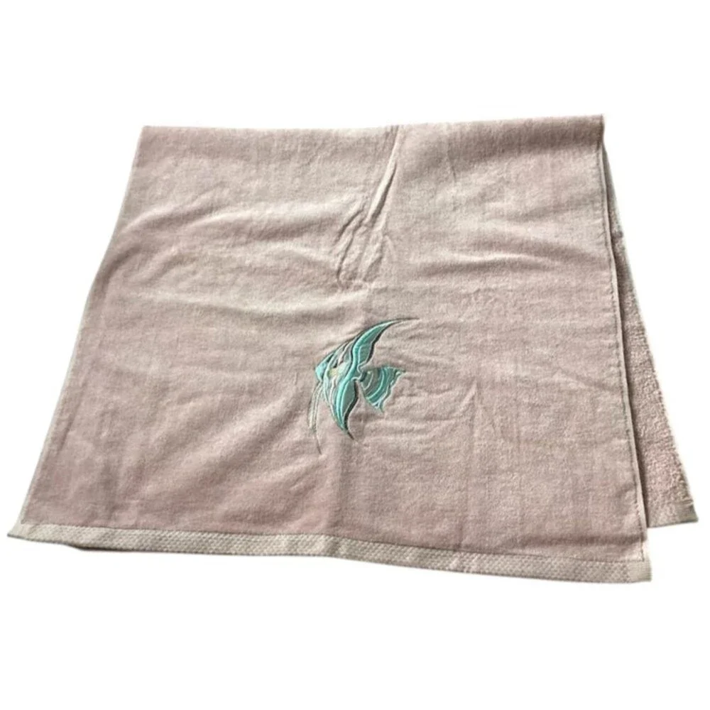 Vtg Towel Set 8 Pink Teal Angelfish Home Innovations Cozumel Bath Hand Fingertip